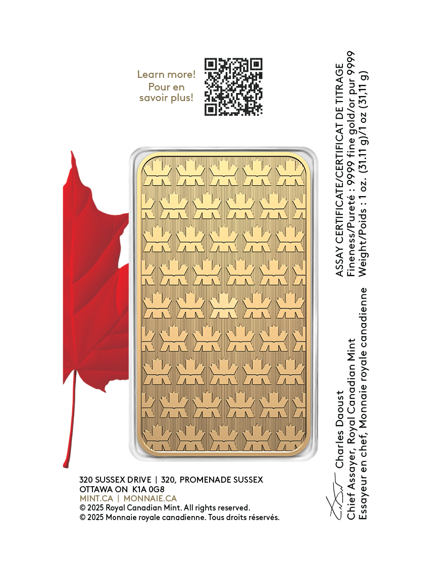 1 oz Gold Bar Royal Canadian Mint Proudly Canadian